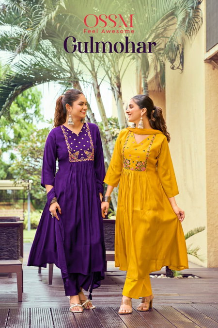Gulmohar By Ossm Mal Chanderi Kurti With Bottom Dupatta Suppliers In India